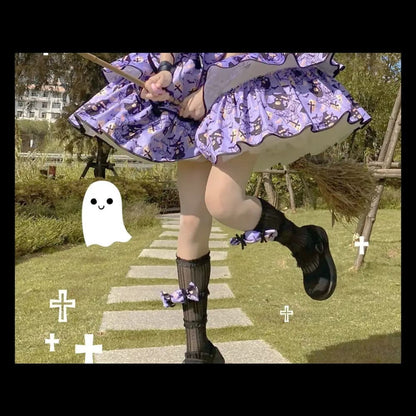 Dark purple lolita dress with frilly ribbons and babycore vibes, made for alt girls and DDLG lovers