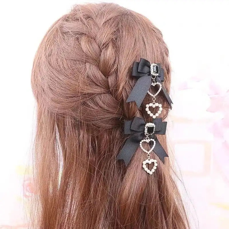 Heart Gem Princess Hair Clips Black, cute gothic kawaii heart gem clips for DDLG and cutecore outfits