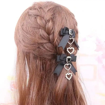Heart Gem Princess Hair Clips Black, cute gothic kawaii heart gem clips for DDLG and cutecore outfits