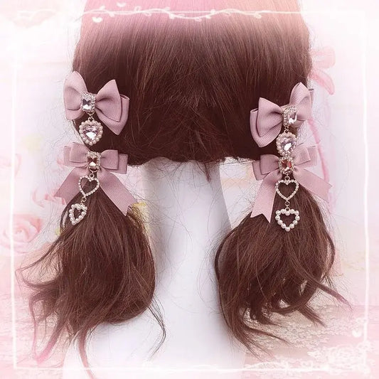 Heart Gem Princess Hair Clips in Pink, kawaii babycore clips with heart-shaped gems for pastel DDLG style
