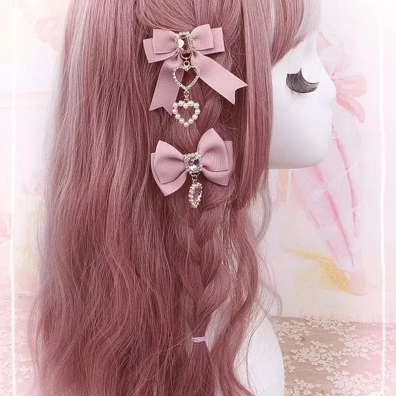 Heart Gem Princess Hair Clips Pink, cute pastel heart gem clips for babycore, kawaii, and cutecore hairstyles