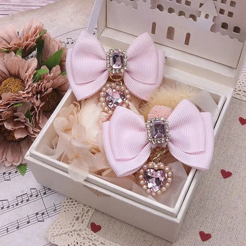 Heart Gem Princess Hair Clips Pink Set, pastel kawaii heart gem clips perfect for babycore and princess style