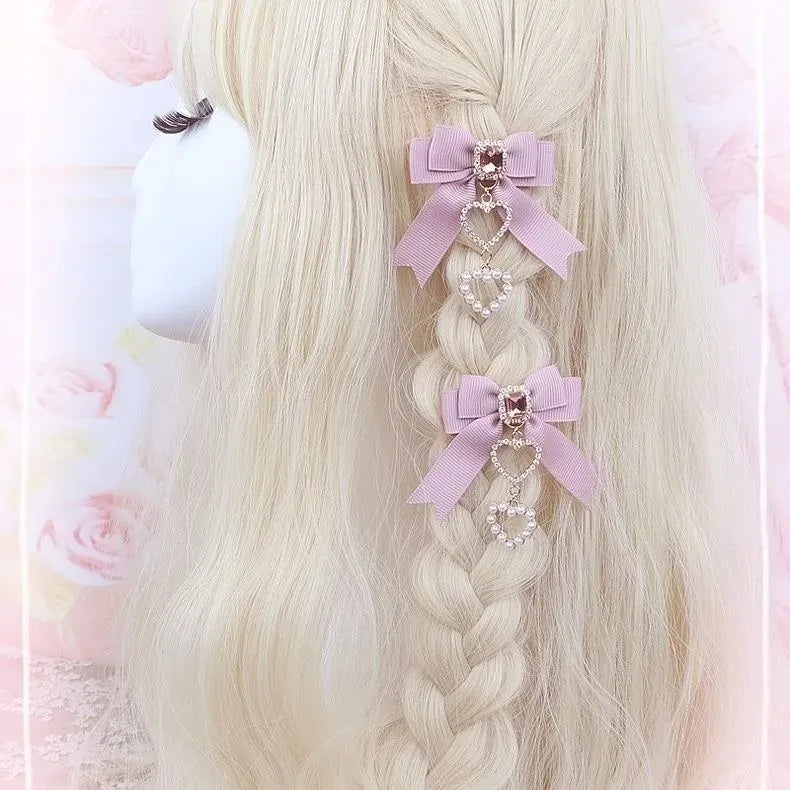 Heart Gem Princess Hair Clips Pink, kawaii pastel heart gem clips for DDLG, cutecore, and soft princess looks