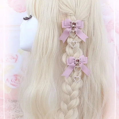 Heart Gem Princess Hair Clips Pink, kawaii pastel heart gem clips for DDLG, cutecore, and soft princess looks