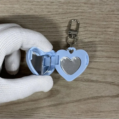 Baby blue Heart Glow Mirror Keychain — shiny pocket mirror and heart-shaped charm perfect for cute DDLG style