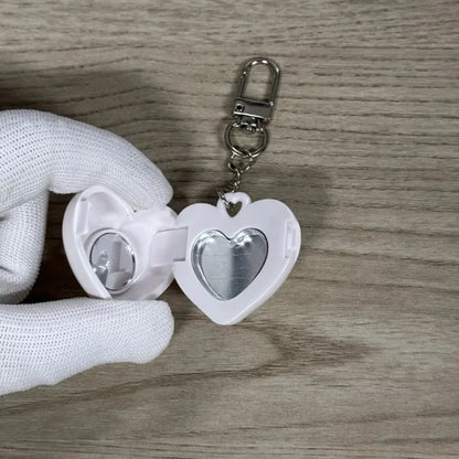 White Heart Glow Mirror Keychain — cute portable mini heart mirror for kawaii DDLG style and pocket-sized glam