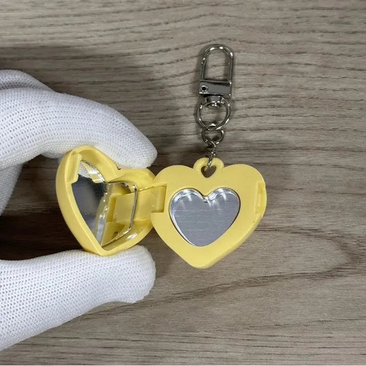 Yellow Heart Glow Mirror Keychain — vibrant mini heart charm with built-in mirror for kawaii aesthetic and pocket glam
