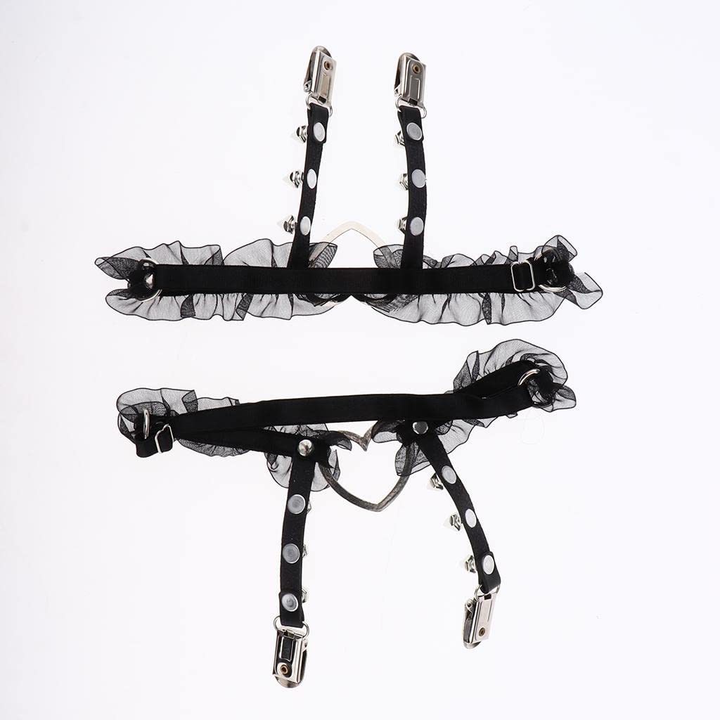 Heart spike frill garter with lace ruffles, kawaii Lolita and alternative fashion