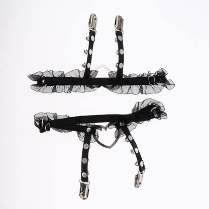 Heart spike frill garter with lace ruffles, kawaii Lolita and alternative fashion