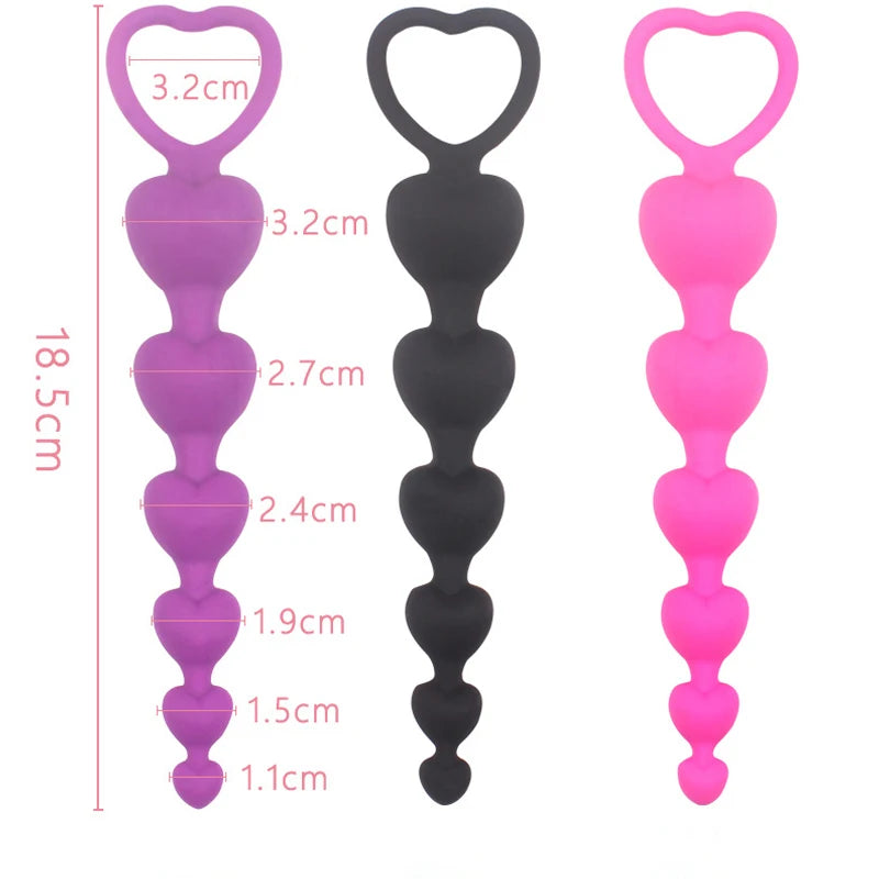 Heartbeat Skips Plug set with Purple, Pink, and Black colors, 6 silicone hearts, playful babygirl cutecore ddlg vibes