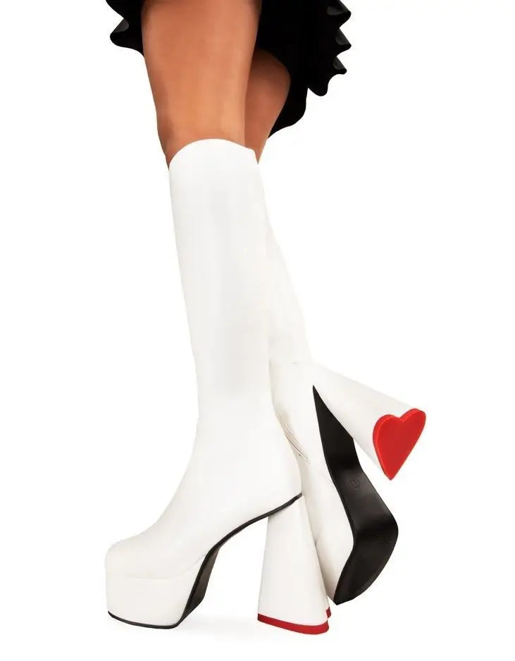 Heartquake kawaii high heels with chunky platforms and statement heart heel