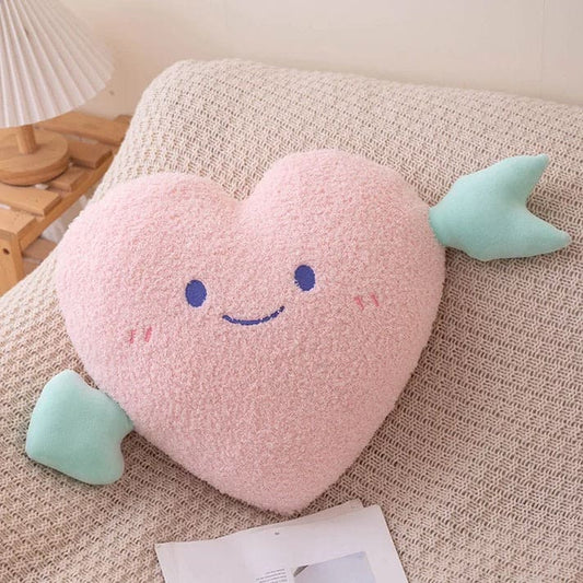 Heartstruck Cutie Pillow with Cupid’s arrow, soft and snuggly heart plush perfect for decor, cuddles, or romantic gifts