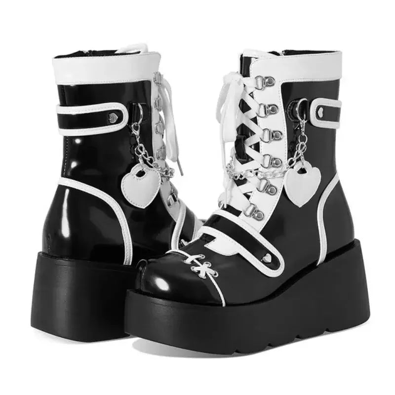 Heavy Love platform boots with chunky sole and lace-up chains, DDLG ABDL statement boots for edgy style