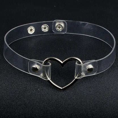 Transparent Holo Heart Glow Choker with shimmering heart charm, magical kawaii jewelry