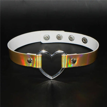 Yellow Holo Heart Glow Choker, glow heart charm, cute rave or cosplay jewelry piece