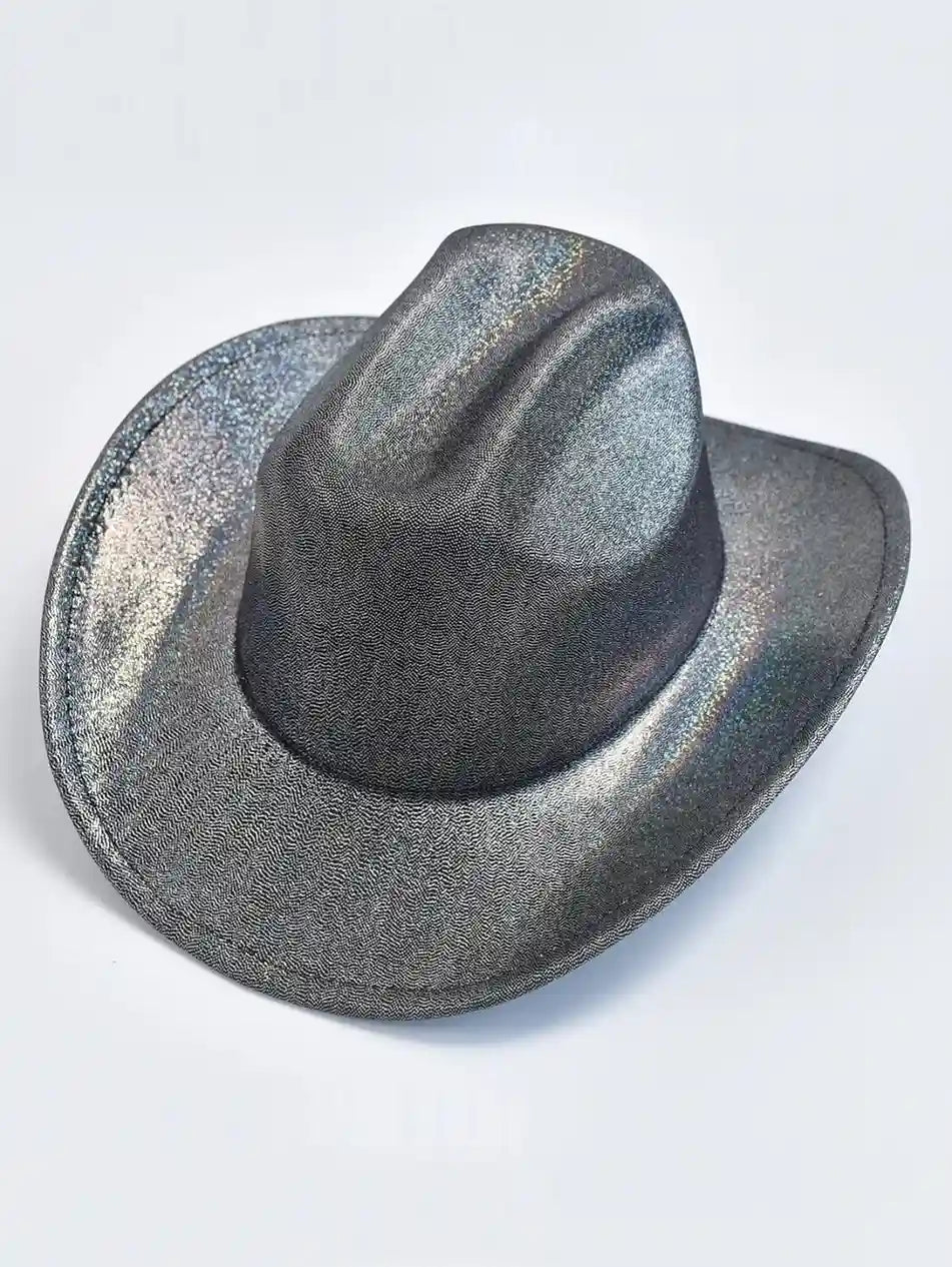 Holographic cowgirl baddie hat in black coal, DDLG kawaii cosplay accessory