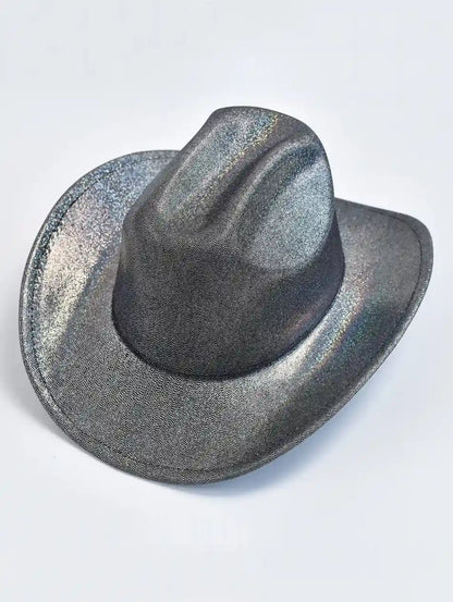 Holographic cowgirl baddie hat in black coal, DDLG kawaii cosplay accessory