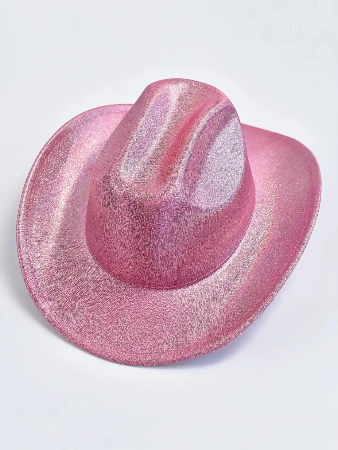 Holographic cowgirl baddie hat in hot pink, bold little fashion accessory