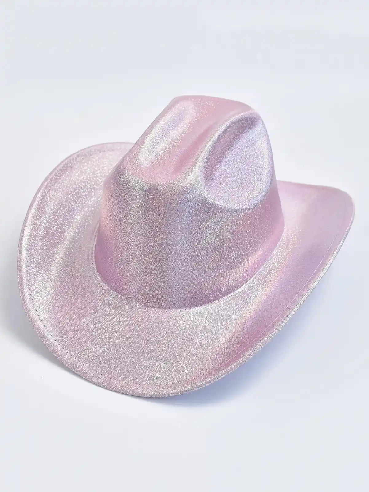 Holographic cowgirl baddie hat in pastel pink, kawaii DDLG soft girl accessory