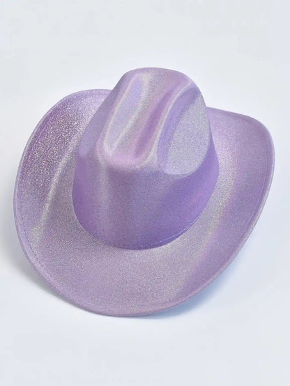 Holographic cowgirl baddie hat in purple lilac, pastel soft girl aesthetic