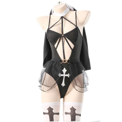 Holy Tease Bodysuit Package with veil, stockings, and flirty kawaii DDLG vibes