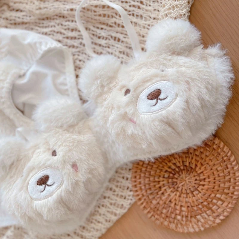 Soft fuzzy Honeybear bra and panties, flirty and cuddly cutecore lingerie for self-love and playful moments