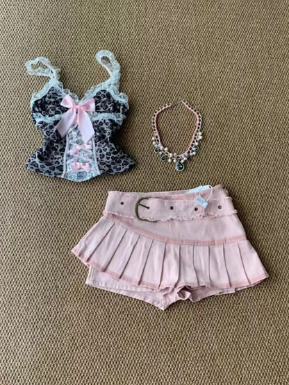 Hot pink baddie coordinated set with leopard details for abdl ddlg looks
