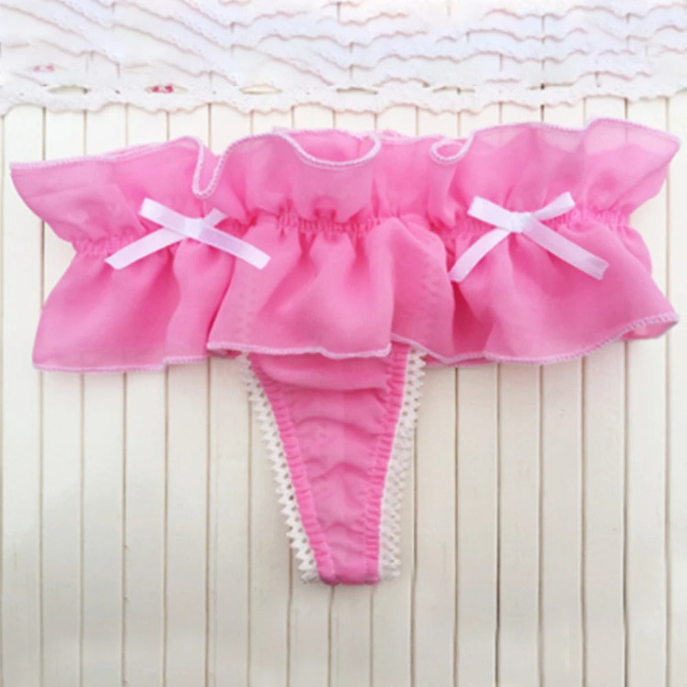 Hot pink frilly thong with ribbons, kawaii ddlg lingerie cutecore aesthetic
