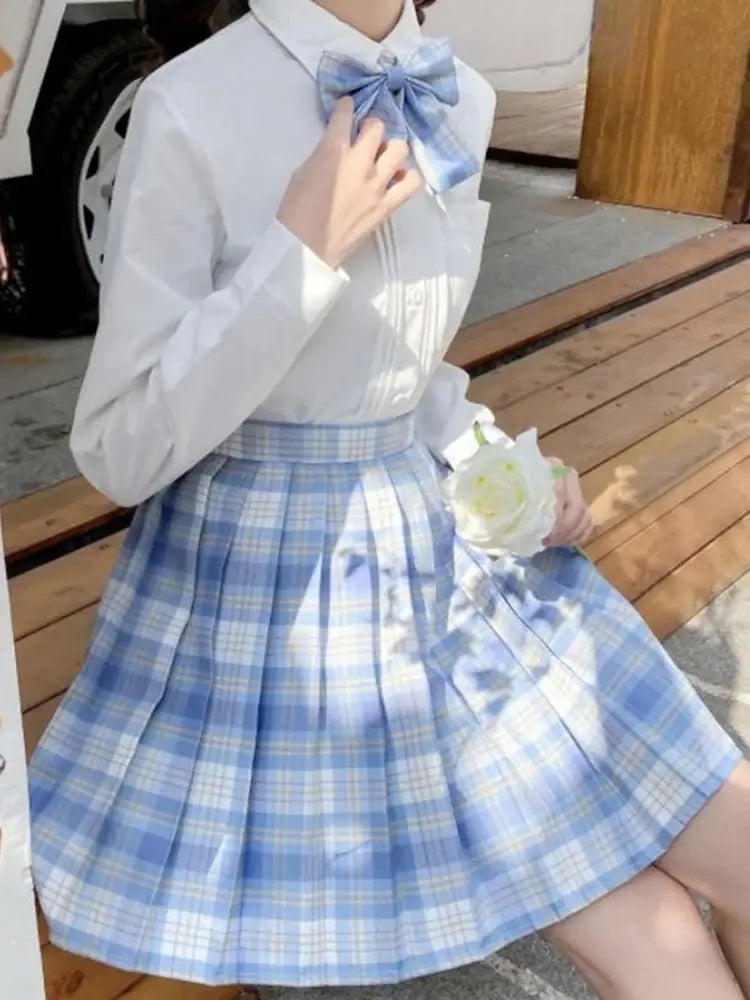 Iconic Preppy Plaid Skirt Blue White, kawaii pleated skirt for schoolgirl and cutecore-inspired looks