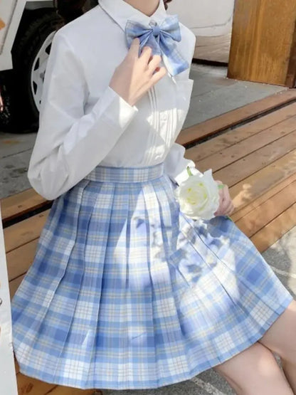Iconic Preppy Plaid Skirt Blue White, kawaii pleated skirt for schoolgirl and cutecore-inspired looks