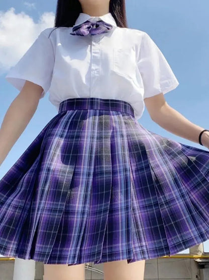 Iconic Preppy Plaid Skirt in Dark Purple, edgy pleated skirt for kawaii cutecore and DDLG fashion