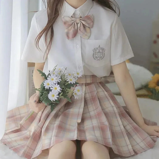 Iconic Preppy Plaid Skirt in Pink, high-waist pleated skirt for kawaii, DDLG, and cutecore outfits