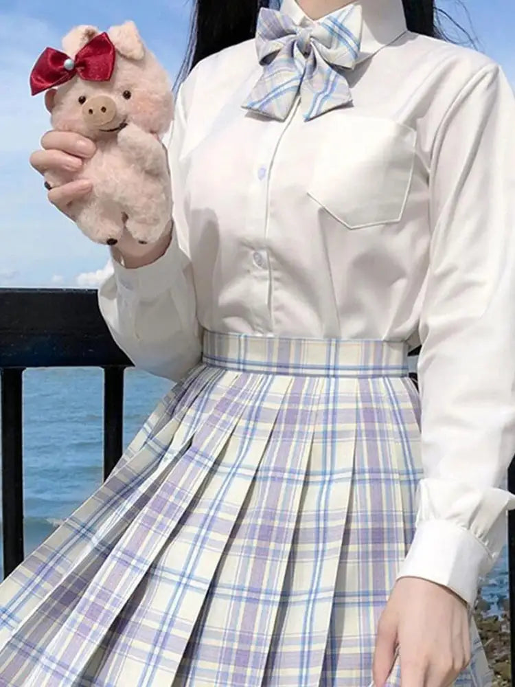 Iconic Preppy Plaid Skirt Purple White Blue, preppy pleated skirt for kawaii, cutecore, and DDLG style