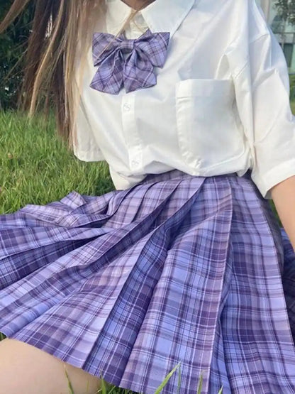 Iconic Preppy Plaid Skirt in Purple, kawaii pleated skirt for cutecore, DDLG, and schoolgirl outfits