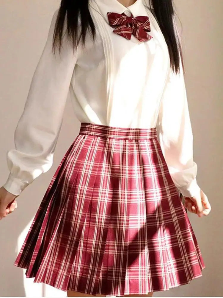 Iconic Preppy Plaid Skirt in Red, bold preppy pleated skirt for DDLG and kawaii schoolgirl style