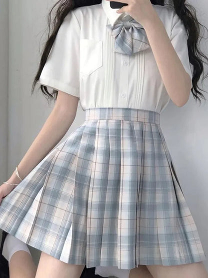 Iconic Preppy Plaid Skirt White Light Blue, cute preppy skirt for kawaii and babycore-inspired looks