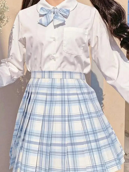 Iconic Preppy Plaid Skirt White Light Blue, pastel preppy skirt for DDLG, kawaii, and schoolgirl fashion