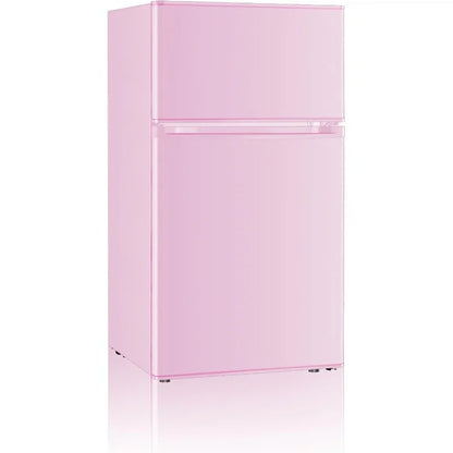 Kawaii 2-door pink fridge freezer with energy-saving quiet operation and adjustable thermostat