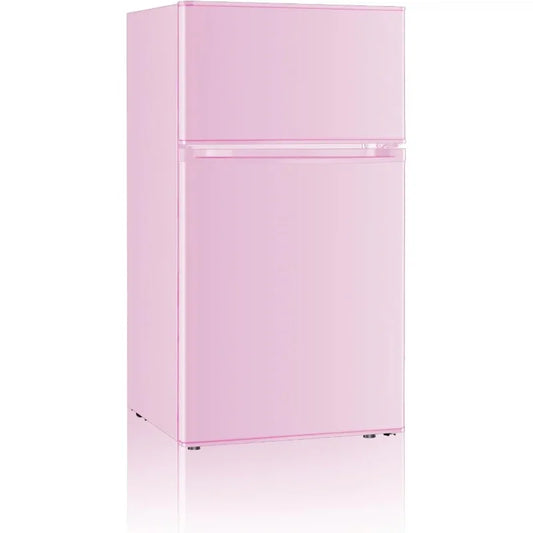 Kawaii 2-door pink fridge freezer with energy-saving quiet operation and adjustable thermostat