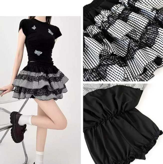Kawaii ABDL country plaid skirt with soft ruffle trim and twirl-ready silhouette