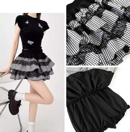 Kawaii ABDL country plaid skirt with soft ruffle trim and twirl-ready silhouette