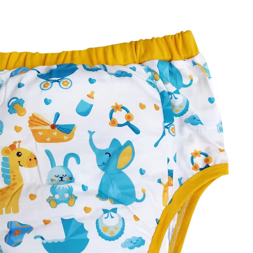 Kawaii Animal Friends Training Pants, soft brat style with baby yellow nursery aesthetic