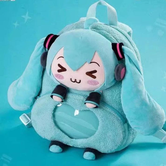 Kawaii anime plush backpack with ":3" face, soft fabric, spacious interior, and adjustable straps for comfy everyday use.