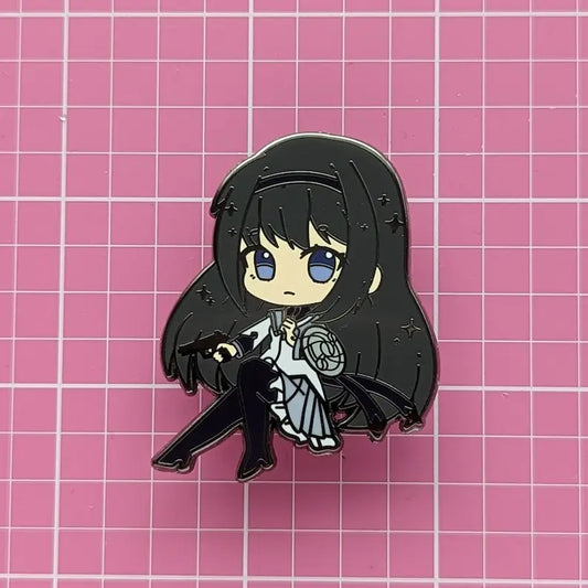 Kawaii anime girl squad enamel pin with bright pastel colors and glossy finish, perfect for bags and jackets