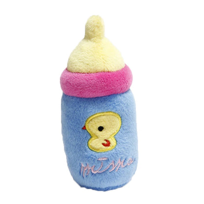 Embroidered strawberry and duck detail on kawaii bottle plush toy