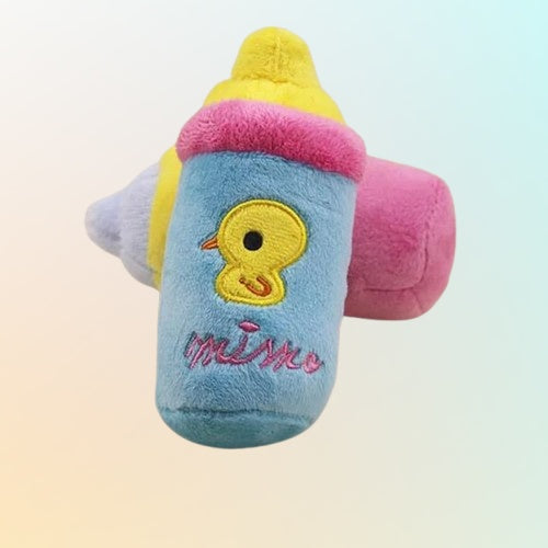 Ultra soft plush exterior texture detail on kawaii bottle squeaky toy