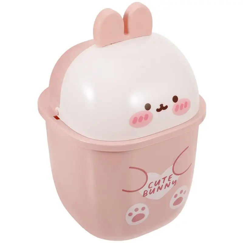 Pink Kawaii Bunny Compact Trash Can with pastel colors and adorable bunny design