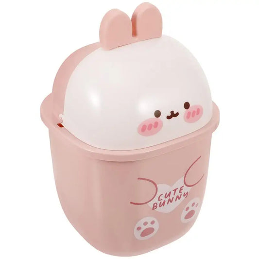 Pink Kawaii Bunny Compact Trash Can with pastel colors and adorable bunny design