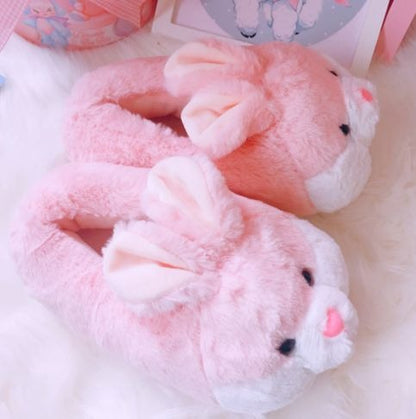 Kawaii plush bunny slippers for regressors with marshmallow-soft interior, cute bunny face and comfy non-slip sole