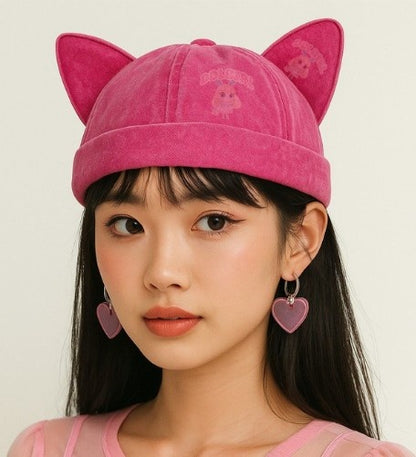 Kawaii cat ear hat in hot pink, navy, beige, and coal black — playful adjustable cutecore ddlg abdl little space kitty fashion